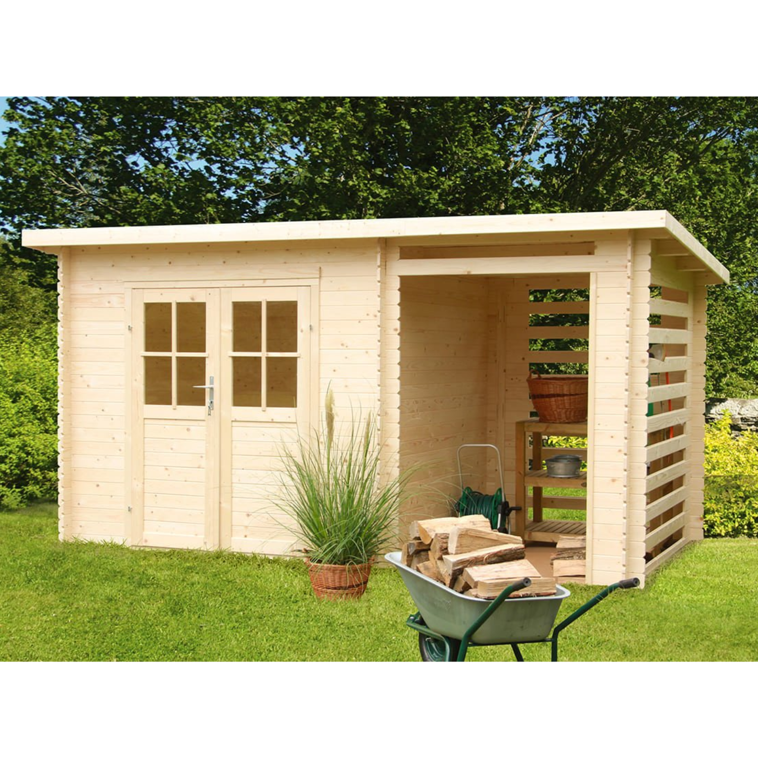 Abri de jardin bois épicéa – 7,44m² avec extension
