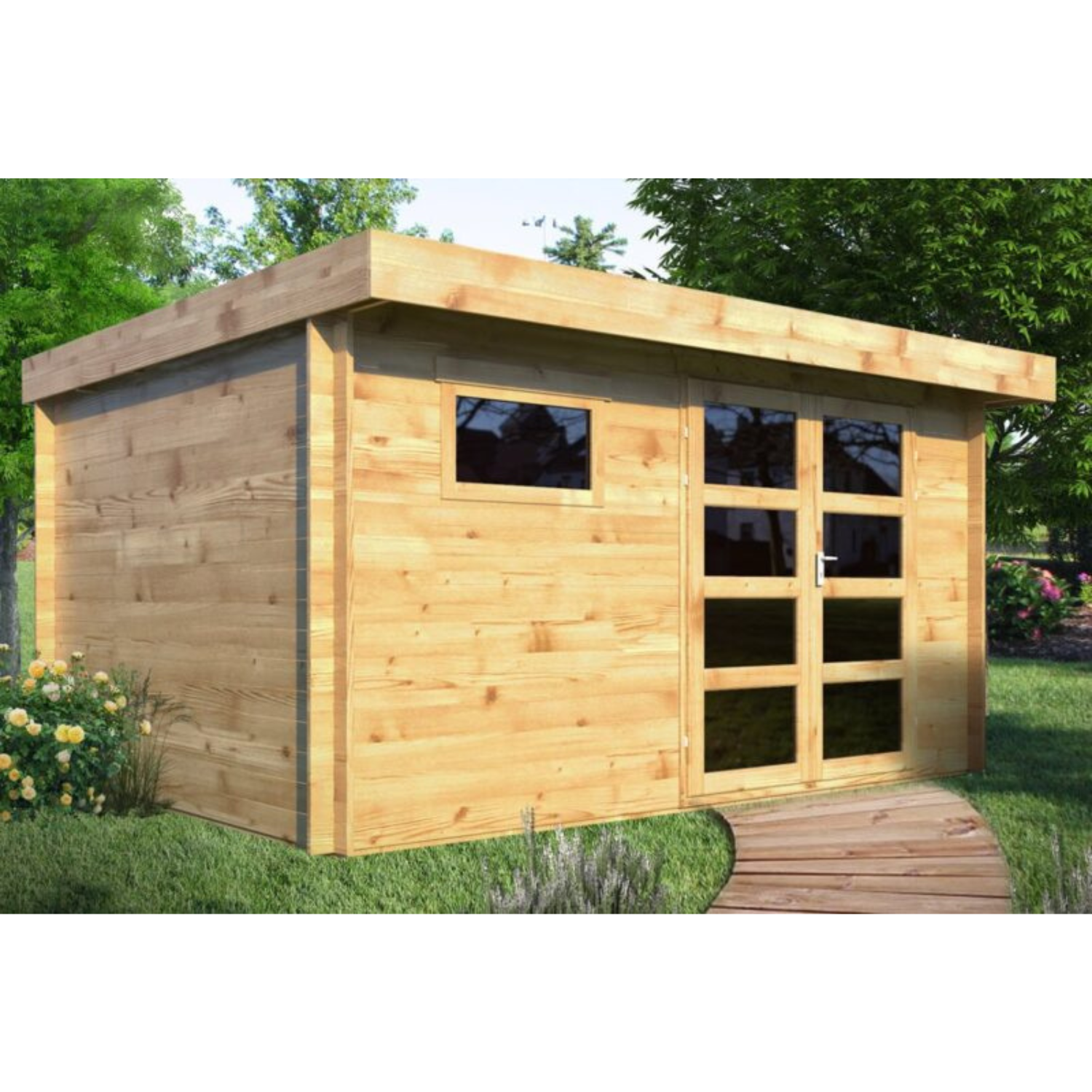 Abri de jardin bois moderne ADRET – 13m² Toit plat